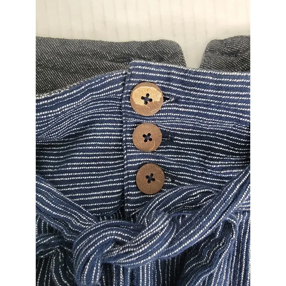 Free People Harem Pants SZ 6 Cotton Yarn Dye Navy Striped Tie Button Pleated - Picture 7 of 12